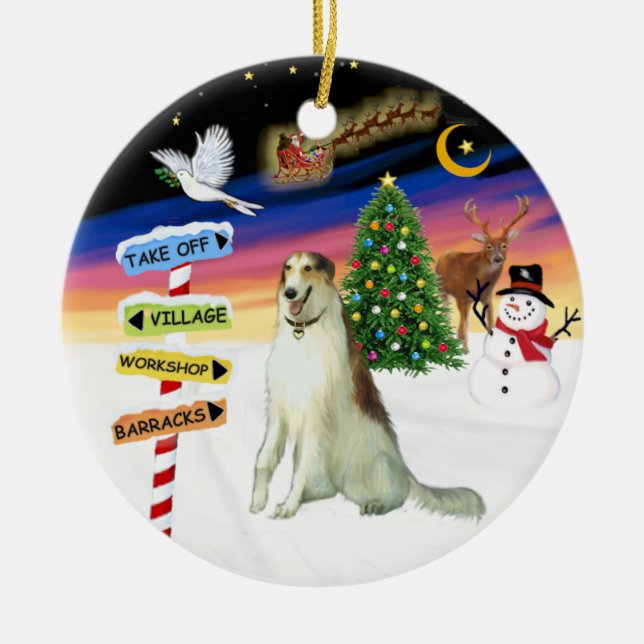 Adorno De Cerámica Rótulos X Mas - Borzoi (lobo ruso) (Frente)