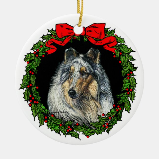 Adorno De Cerámica Rough Collie Art de Glenda S. Harlan (Frente)