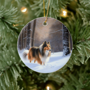 Adorno De Cerámica Rough Collie Deja Que Nieva Navidades