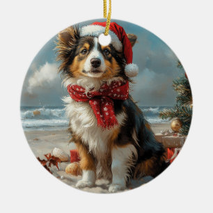 Adorno De Cerámica Rough Collie Dog Navidades Vintage Beach
