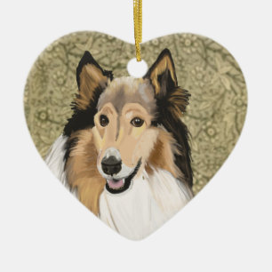 Adorno De Cerámica Rough Collie, retrato de Collie, largamente enterr