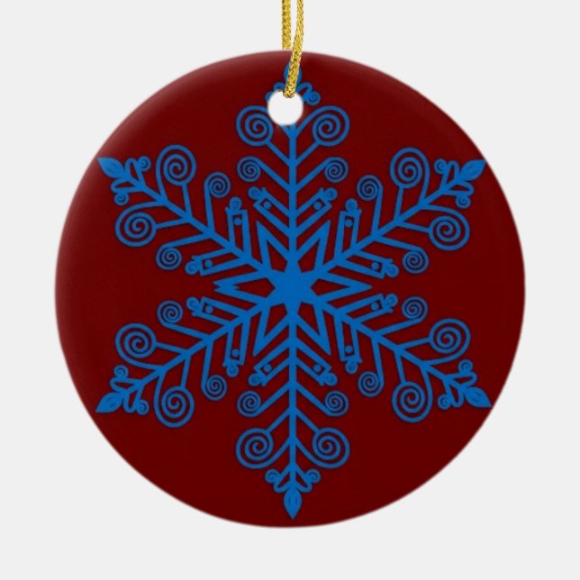 Adorno De Cerámica Royal Snowburst — Blue Holiday Snowflake (Frente)