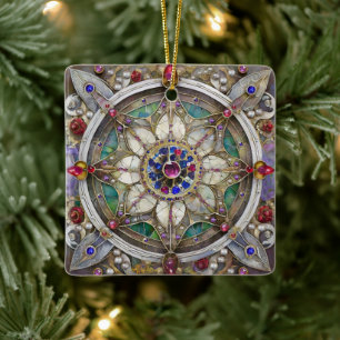 Adorno De Cerámica Rubí, amatista, zafiro y mandala de perla