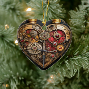 Adorno De Cerámica Rubíes Steampunk Y Engranajes Corazón Oscuro 