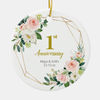 Adorno De Cerámica Rubor Floral Nuestro primer aniversario