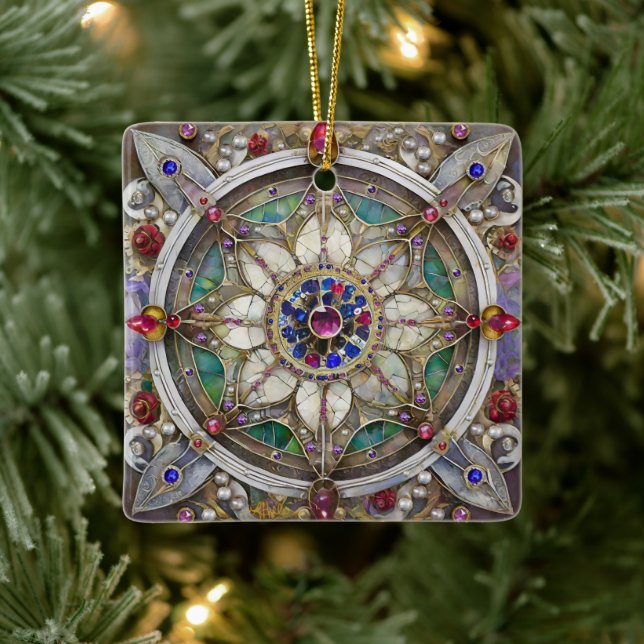 Adorno De Cerámica Ruby, Amethyst, Sapphire y Pearl Mandala (Árbol)