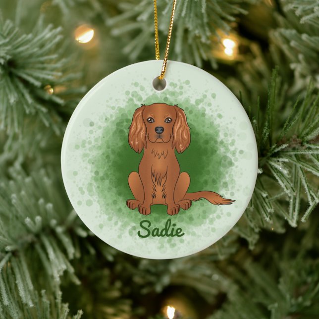 Adorno De Cerámica Ruby Cavalier Rey Charles Spaniel Perro En Verde (Árbol)