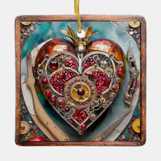 Adorno De Cerámica Ruby Pomegranate Heart Steampunk Series (Anverso)