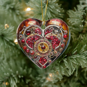 Adorno De Cerámica Ruby Pomegranate Heart Steampunk Series