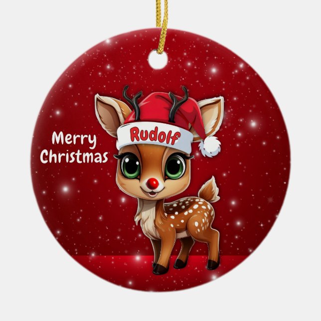 Adorno De Cerámica Rudolf Baby Deer, Fawn, Doe, Reindeer🦌 🎄 (Frente)