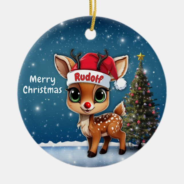 Adorno De Cerámica Rudolf Baby Deer, Fawn, Doe, Reindeer🦌 🎄 (Frente)