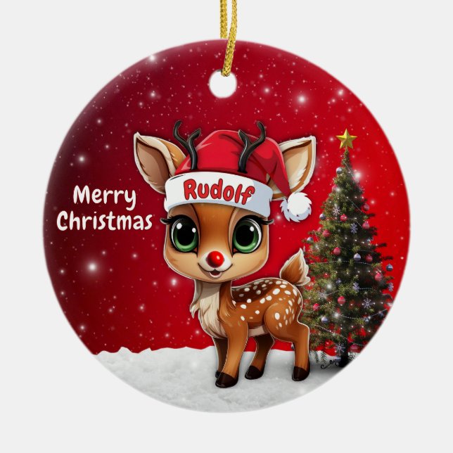 Adorno De Cerámica Rudolf Baby Deer, Fawn, Doe, Reindeer🦌 🎄 (Frente)