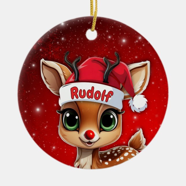 Adorno De Cerámica Rudolf Baby Deer, Fawn, Doe, Reindeer🦌 🎄 (Frente)