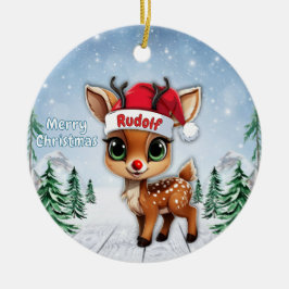 Adorno De Cerámica Rudolf Baby Deer, Fawn, Doe, Reindeer 🦌🎄