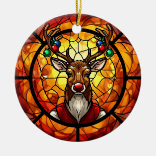 Adorno De Cerámica Rudolph el Reno de Vidrio Emplomado