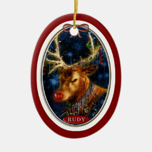 Adorno De Cerámica Rudy Reindeer Digital Art Red
