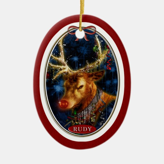 Adorno De Cerámica Rudy Reindeer Digital Art Red (Frente)