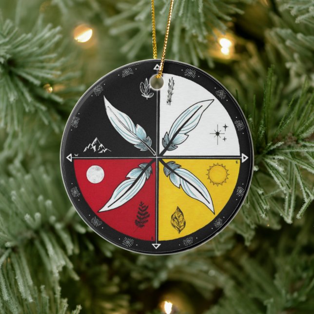 Adorno De Cerámica Rueda de la medicina Mandala Ronda indígena (Árbol)