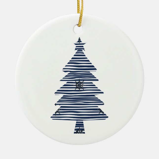 Adorno De Cerámica Rueda del barco náutico del árbol de Navidad coste (Frente)
