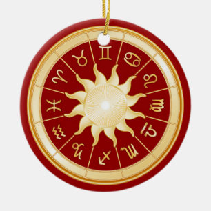 Adorno De Cerámica Rueda zodiaca roja 1