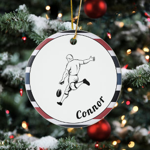 Adorno De Cerámica Rugby Player's Name Striped Masculine Sport Theme