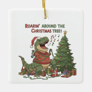 Adorno De Cerámica Rugiendo Alrededor Del Árbol De Navidad T-Rex Dive