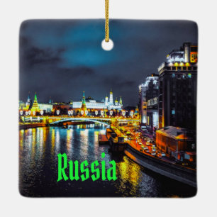 Adorno De Cerámica Rusia o Federación Rusa Moscú de noche