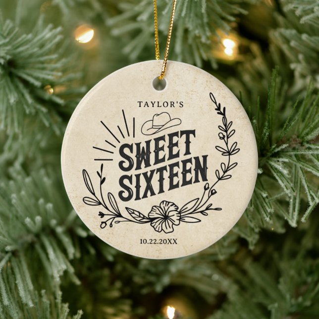 Adorno De Cerámica Rustic Beige Cowgirl Sweet Sixteen Photo Keepsake (Árbol)