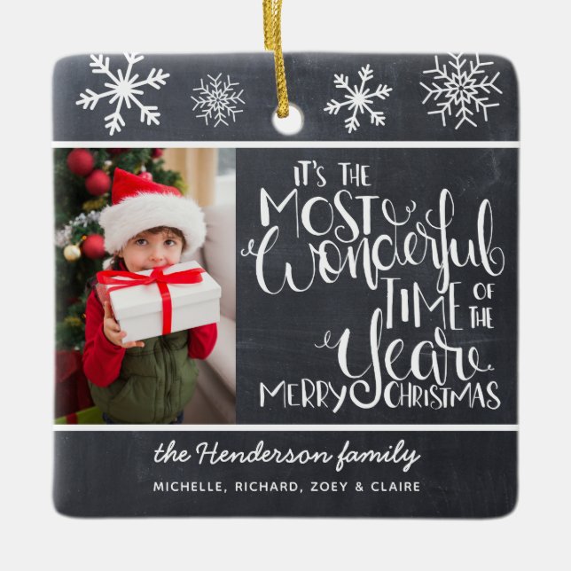 Adorno De Cerámica Rustic Chalkboard Snowflake Feliz Navidad (Anverso)