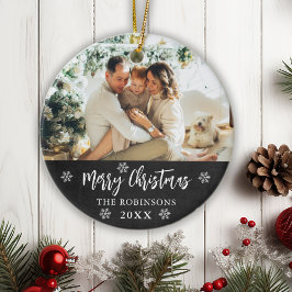 Adorno De Cerámica Rustic Chalkboard Snowflake Foto Feliz Navidad