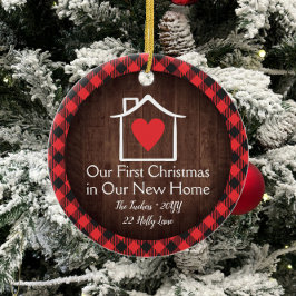 Adorno De Cerámica Rustic First Christmas New Home Heart Plaid