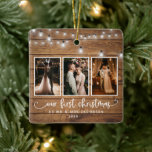 Adorno De Cerámica Rustic First Christmas Sr. Mrs Collage de fotos Li<br><div class="desc">Primera Navidad Rústica Sr. Sra. Collage de fotos Luces Ornamento Cerámico - Qué hermosa manera de recordar su primera Navidad como Sr. y Sra. Recordará esta época especial cada año. Cada año cuando decore su árbol de Navidad. Ornament haría un regalo para ser valorado por los años venideros. El adorno...</div>