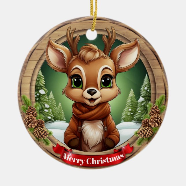 Adorno De Cerámica Rustic Holiday Character Xmas Reindeer Gift 🦌🎄 (Frente)
