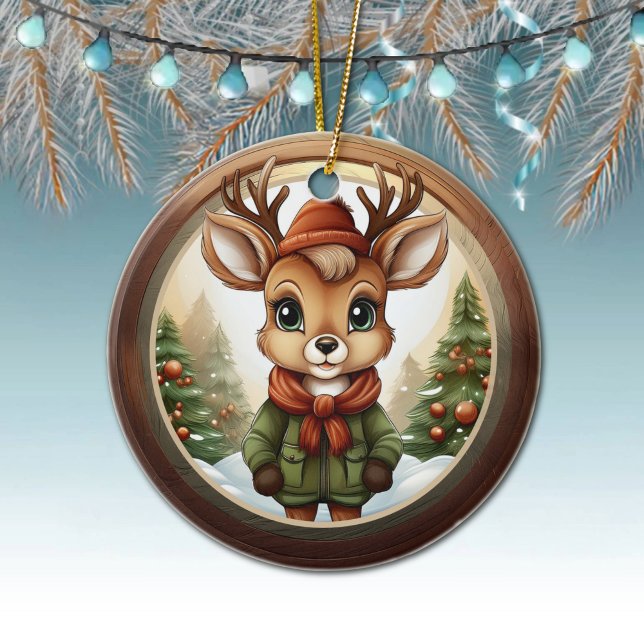 Adorno De Cerámica Rustic Holiday Reindeer, Xmas Deer, Christmas 🦌🎄 (Xmas Reindeer Character Decoration, Christmas Doe Antlers Ceramic Ornament, Deer Decor, Doe 🦌🎄)