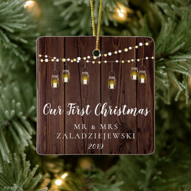 Adorno De Cerámica Rustic Mason Jar ilumina nuestra primera Navidad (Árbol)