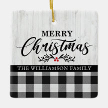 Rustic Merry Christmas Buffalo Plaid Family Photo