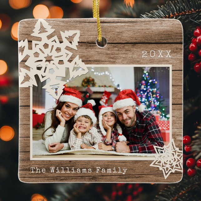 Adorno De Cerámica Rustic Modern Photo DIY Snowflake Familia Nombre M (Subido por el creador)