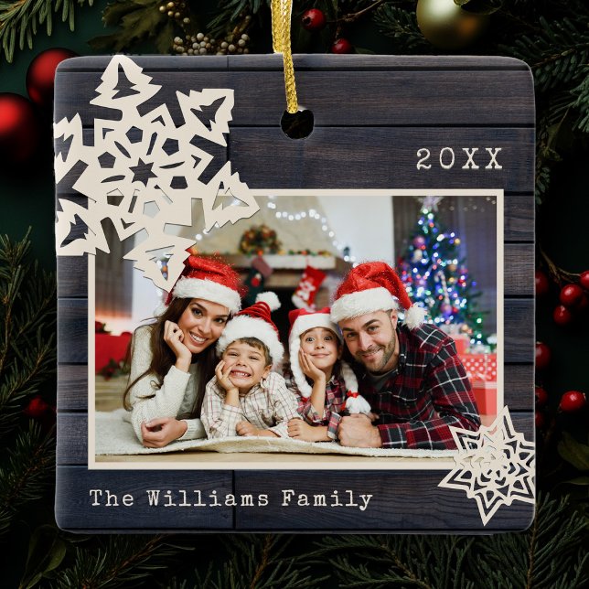 Adorno De Cerámica Rustic Modern Photo DIY Snowflake Familia Nombre M (Subido por el creador)