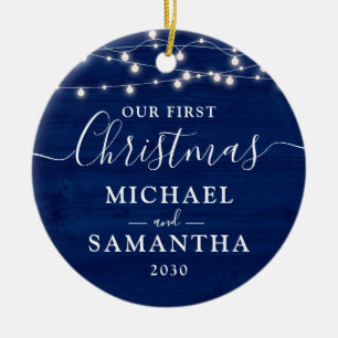 Adorno De Cerámica Rustic Our First Christmas Couple Personalizada