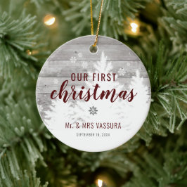Adorno De Cerámica Rustic Our First Christmas Mr and Mrs Photo