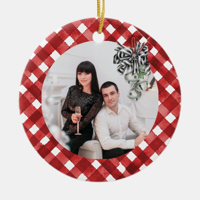 Adorno De Cerámica Rustic Red Gingham Noël (Frente)