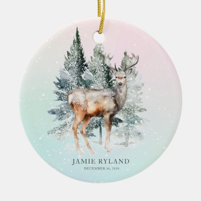 Adorno De Cerámica Rustic Woodland Deer Baby Photo Keepsake (Frente)