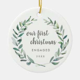 Adorno De Cerámica Rustic Wreath Photo Our First Christmas Engagement