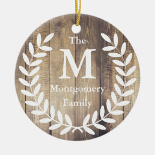 Adorno De Cerámica Rústica casa de campo Wood White Laurels Nombre fa