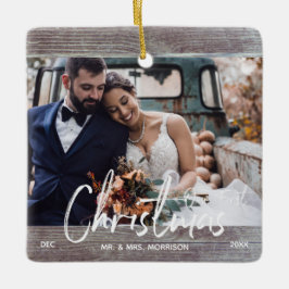 Adorno De Cerámica Rústica de la madera nuestra primera foto Boda de 