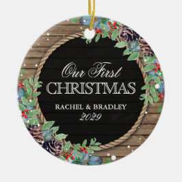 Adorno De Cerámica Rústica personalizada nuestro primer invierno navi