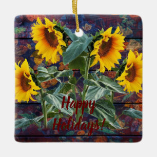 Adorno De Cerámica Rústicas hojas otoñales y girasoles