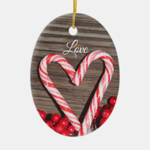 Adorno De Cerámica Rústico Candy Cane Heart Love Personalizado