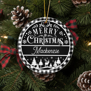 Adorno De Cerámica Rústico Feliz Navidad Personalizado de Platos Blan