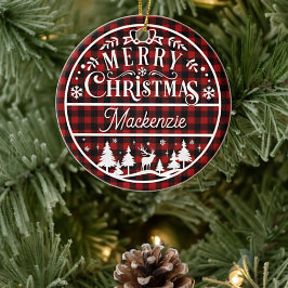 Adorno De Cerámica Rústico Feliz Navidad Personalizado rojo y negro v